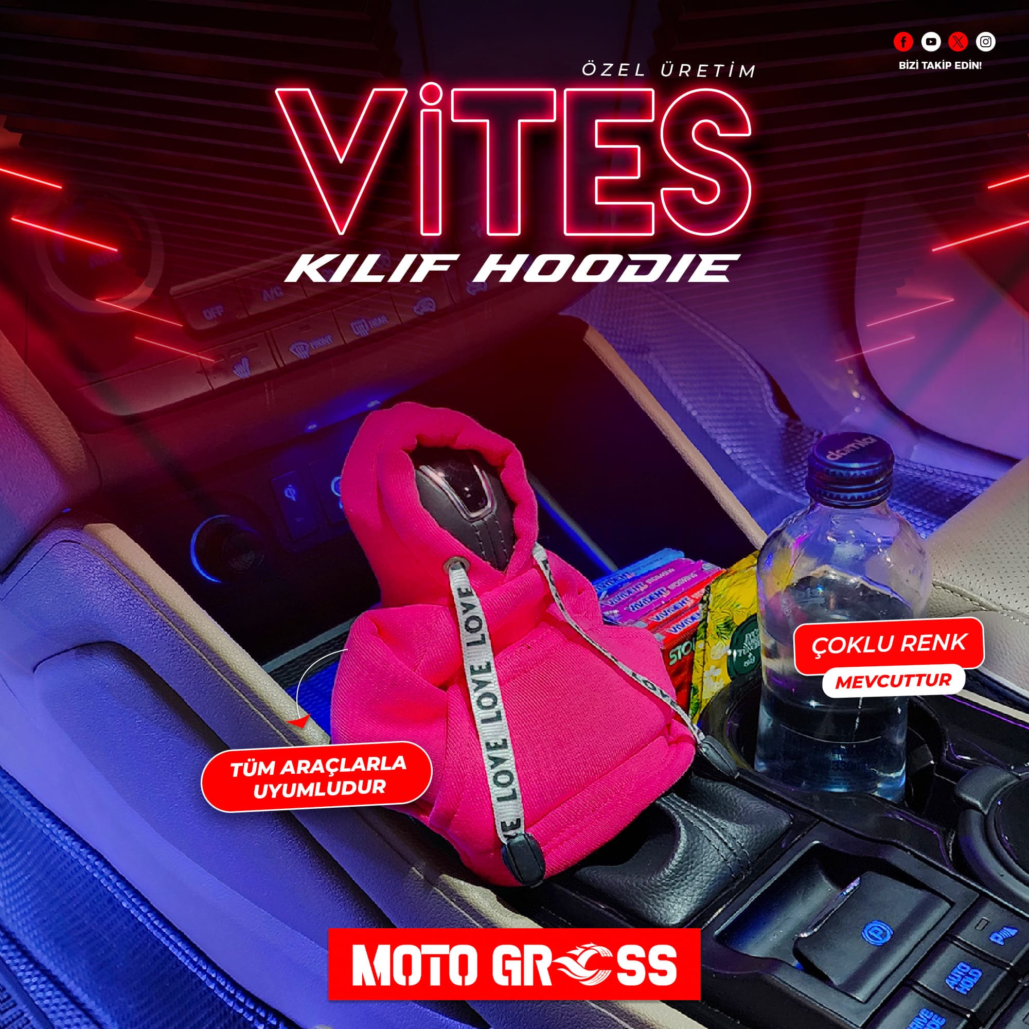 Moto Gross Araç Vites Poları Vites Kapşonu Pembe