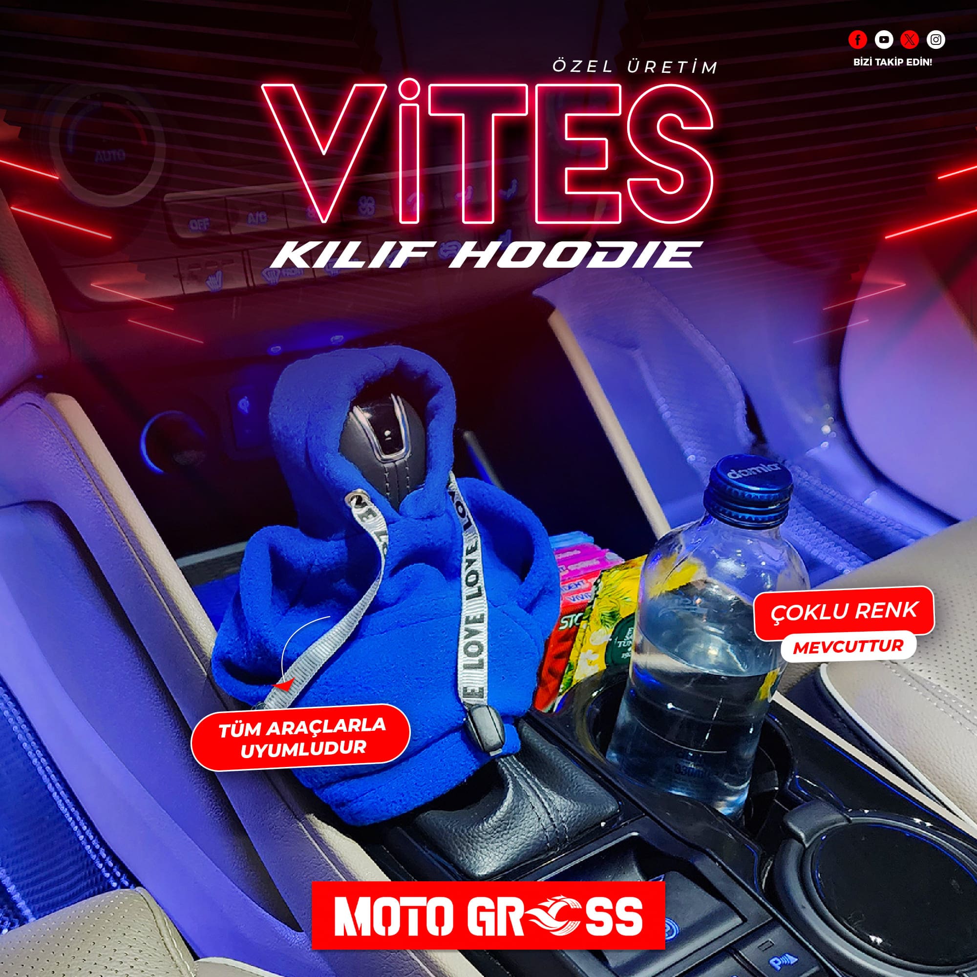 Moto Gross Araç Vites Poları Vites Kapşonu Mavi