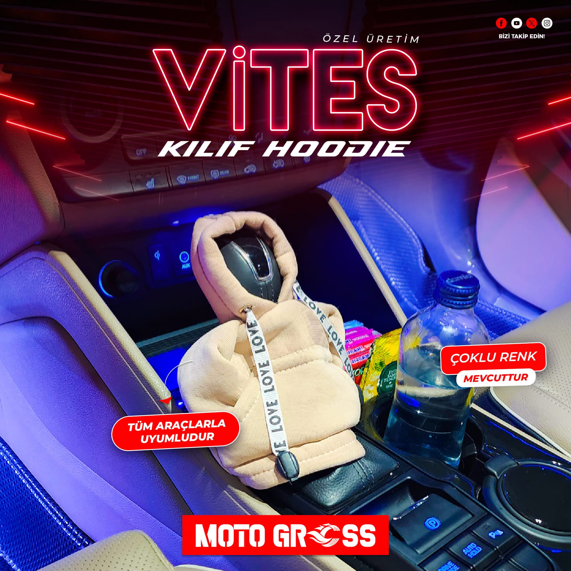Moto Gross Araç Vites Poları Vites Kapşonu Bej