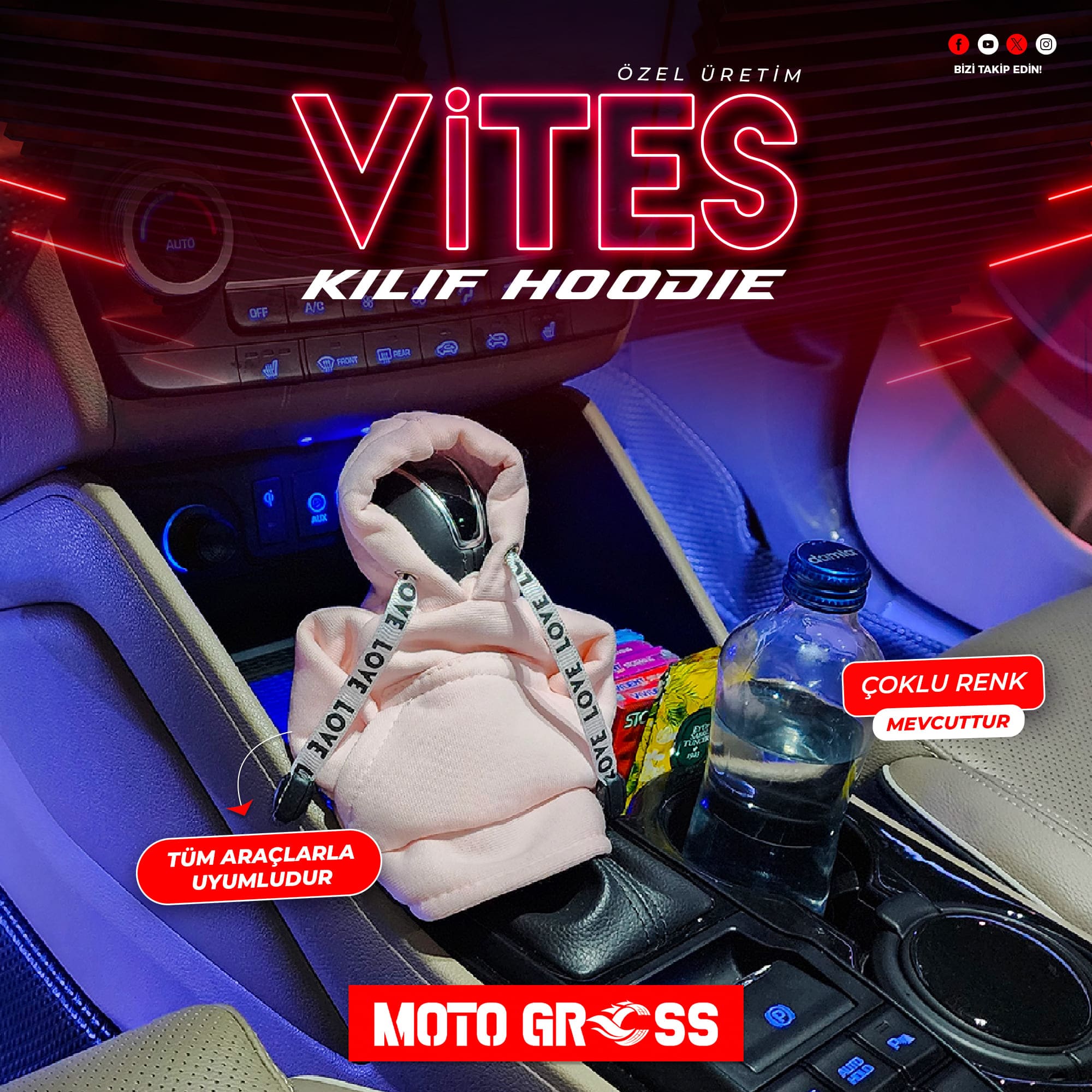Moto Gross Araç Vites Poları Vites Kapşonu Pembe